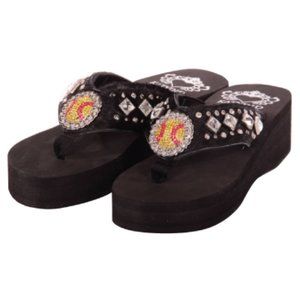 Katydid Black Rhinestone Softball Wedge Flip Flops